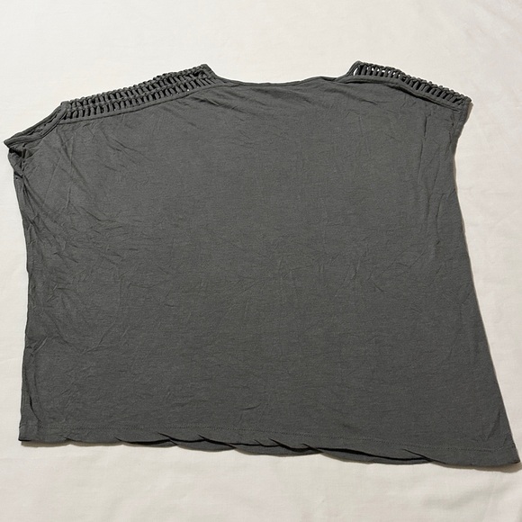 All Saints S/S Charcoal Gray Chic Modern Asymmetric Top w/Crochet Shoulders - S - Picture 12 of 16